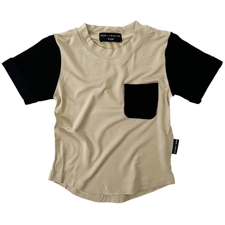 BAMBOO POCKET TEE - SAND COLOR BLOCK and other Purchase Wholesale toddler pocket tee. Free Returns & Net 60 Terms on Faire trending on Faire.