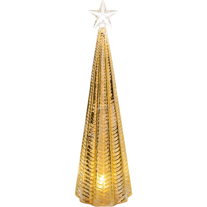 A25462 : Flûte gls tbl arbre, feuille arg&or, étoile clr, LED, 12,5 po pour la vente par Silver Tree Home & Holiday