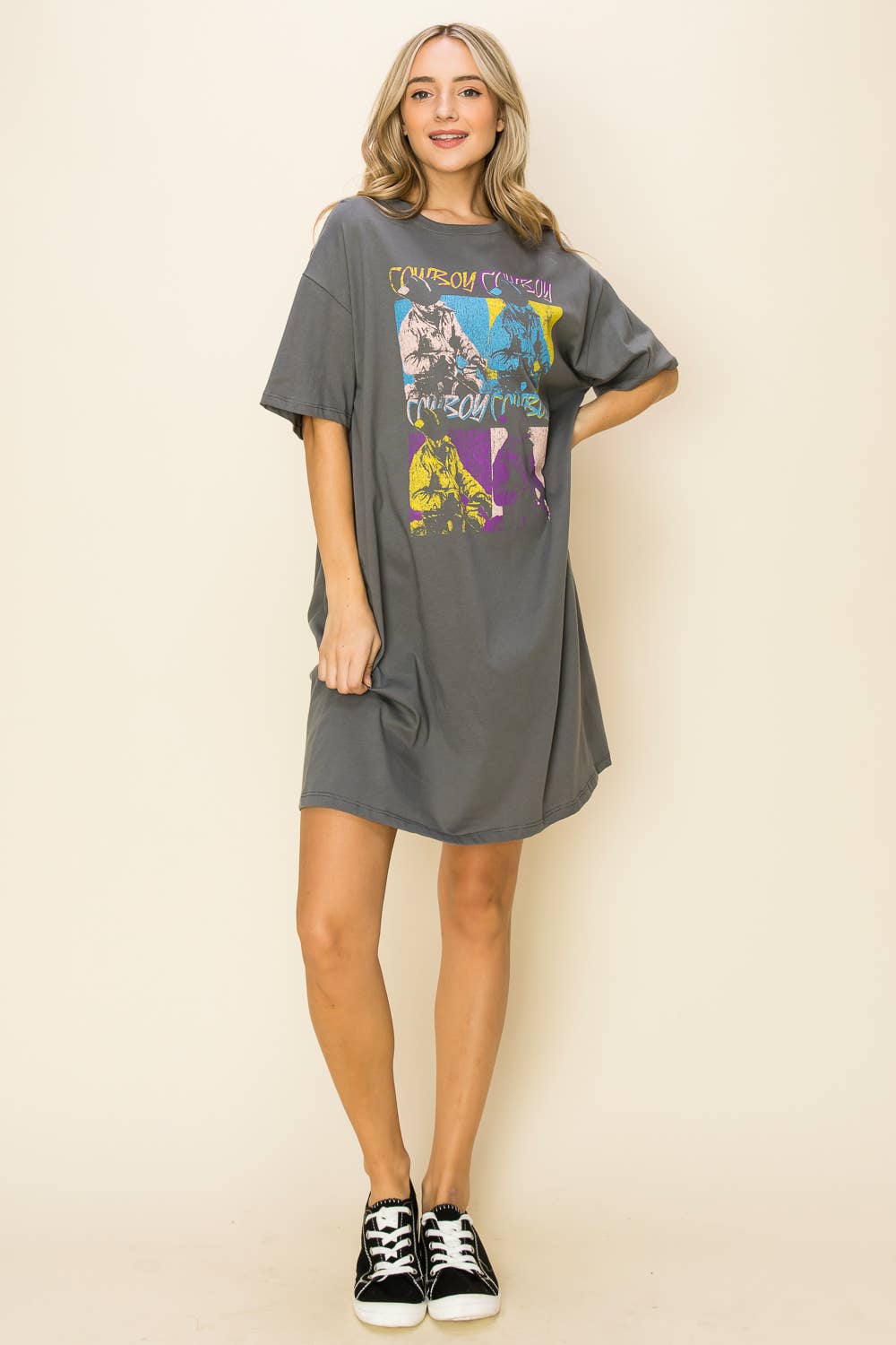 GRIS NUAGE ROBE MIDI GRAPHIQUE COWBOY en vente sur Faire2