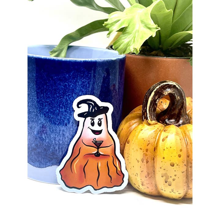 Saturnalia Design Lab - Wholesale Sticker - MARTINE THE GHOST Sticker, Martini-Drinking Ghost, Halloween Stickers, Gifts for Stationary Lovers, Gifts for Him, Halloween Stickers3