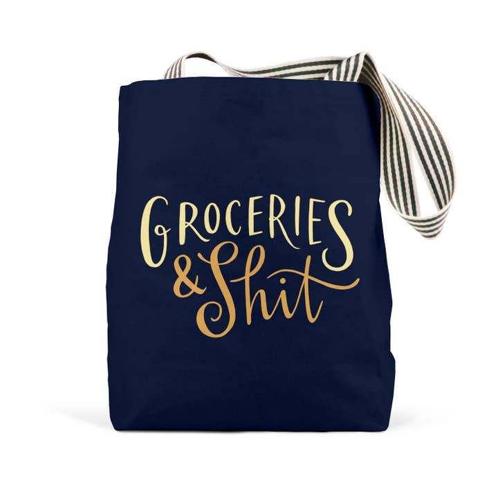 Em & Friends Groceries & Shit (Navy) Tote Bags for wholesale by Em & Friends UK
