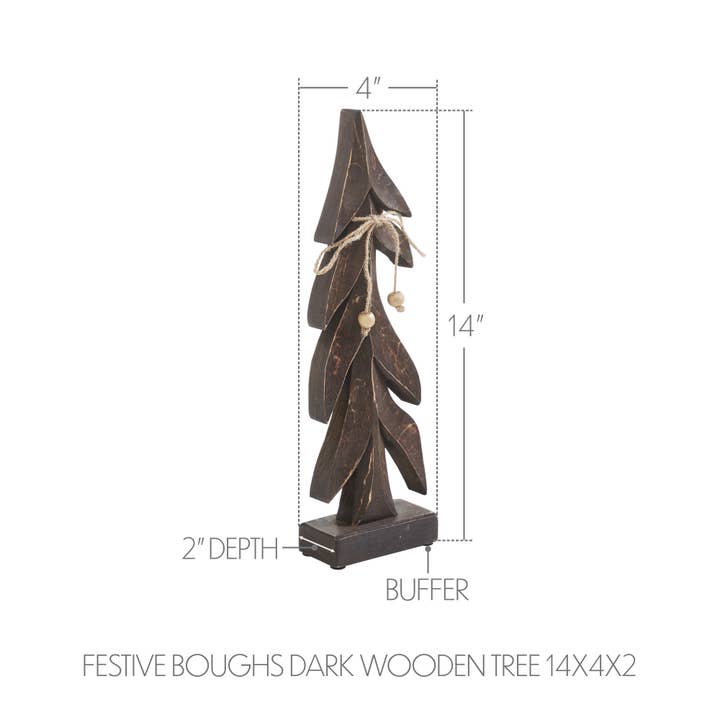 VHC Brands - Wholesale Decorative Tabletop Object - Festive Boughs Dark Wooden Tree 14x4x22
