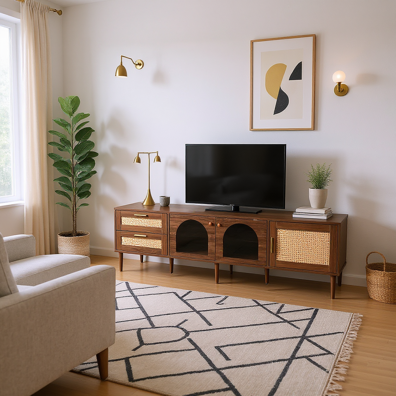 HOMYCASA DESIGN INC - Wholesale Console Table - Rattan TV Stand with LED Lights 3 Cabinets for 80" TVs0