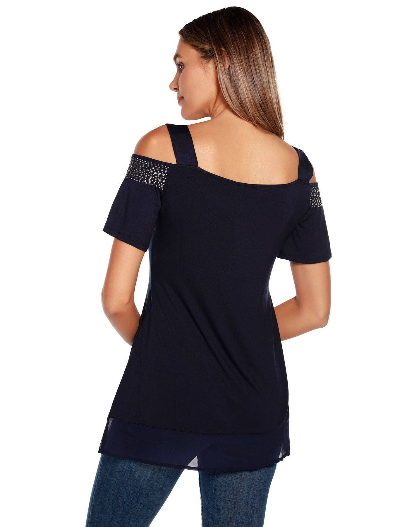 Belldini - Wholesale Blouse - Women's - Women's Cold Shoulder Tunic with Studs and Sequins20