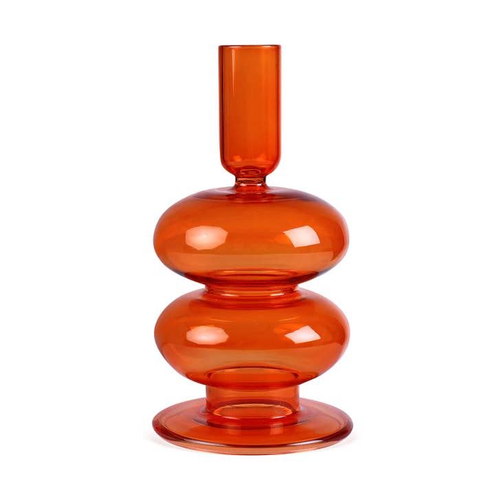 Casa Amarosa - Vente Bougeoirs - Bougeoir en verre ondulé rétro, 7 x 3,5 pouces_Rust Orange