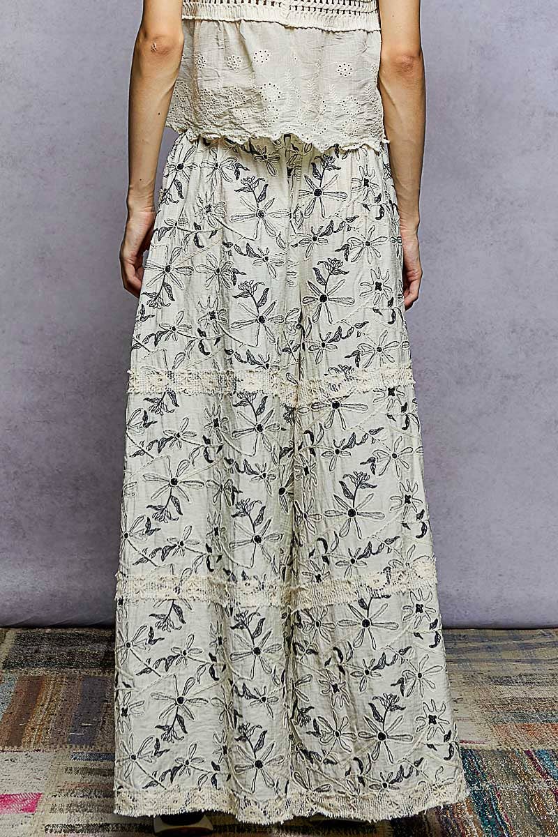 Pol Clothing - Wholesale Pants - Women's - Crochet lace patch embroidered woven floral pattern pants7