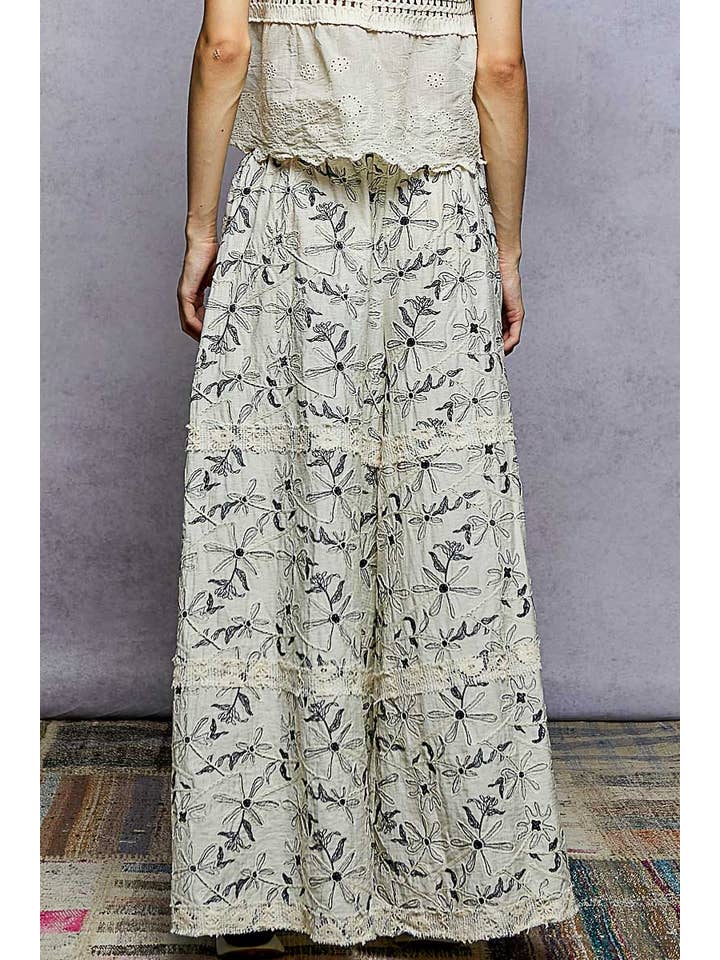 Pol Clothing - Wholesale Pants - Women's - Crochet lace patch embroidered woven floral pattern pants7