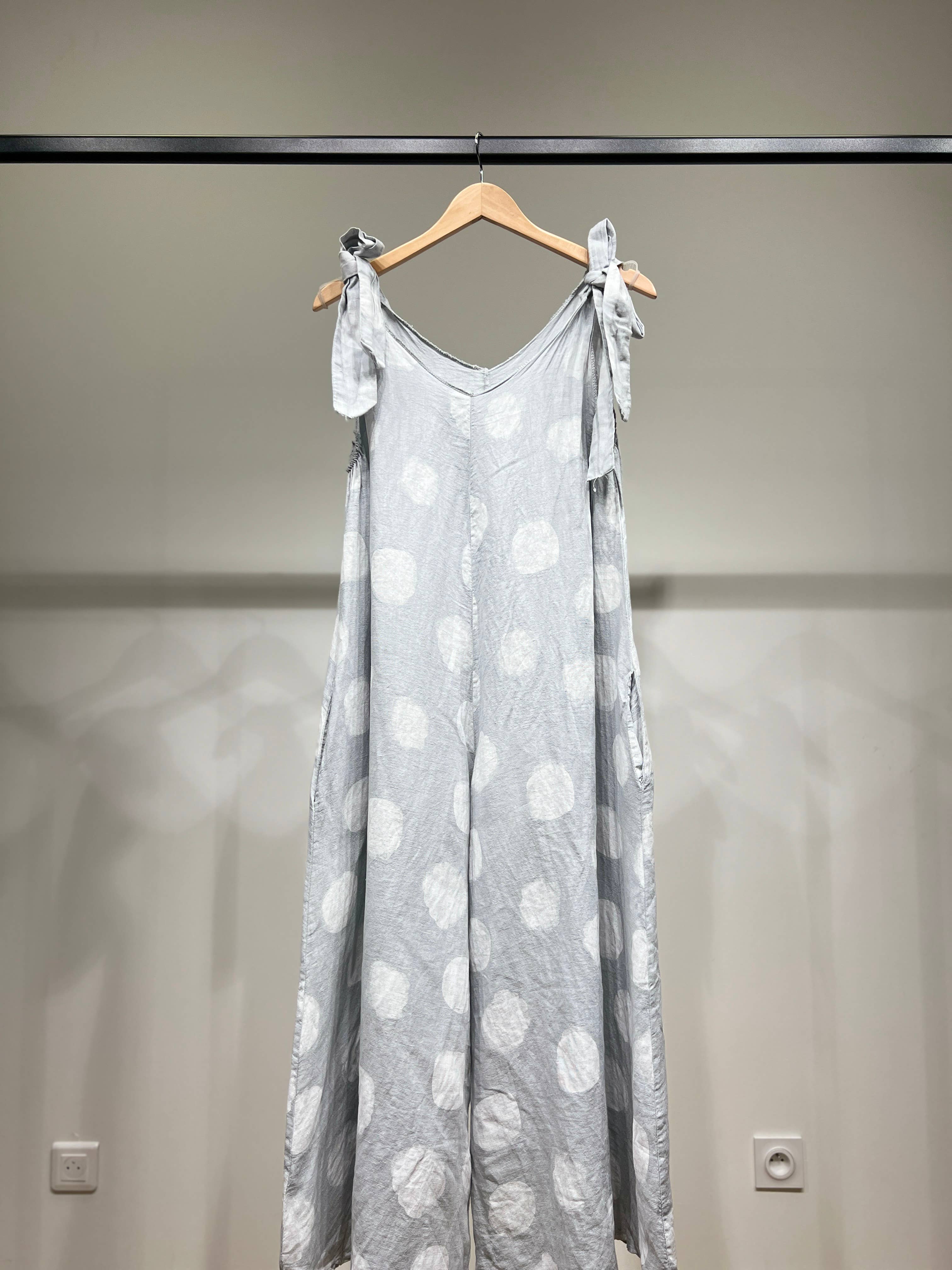 L'Emotion - Vente Combinaison – femme -  Combinaison à Pois Bretelles Nœuds Ajustables 100% Lin4