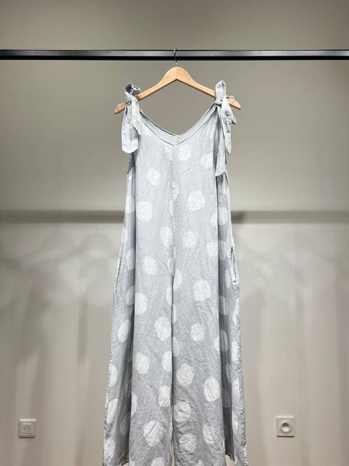 L'Emotion - Vente Combinaison – femme - Combinaison à Pois Bretelles Nœuds Ajustables 100% Lin4