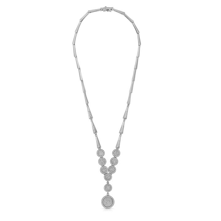 CZ SS gerhodineerde micro pave ronde druppel ketting (5051) voor wholesale door Genevive