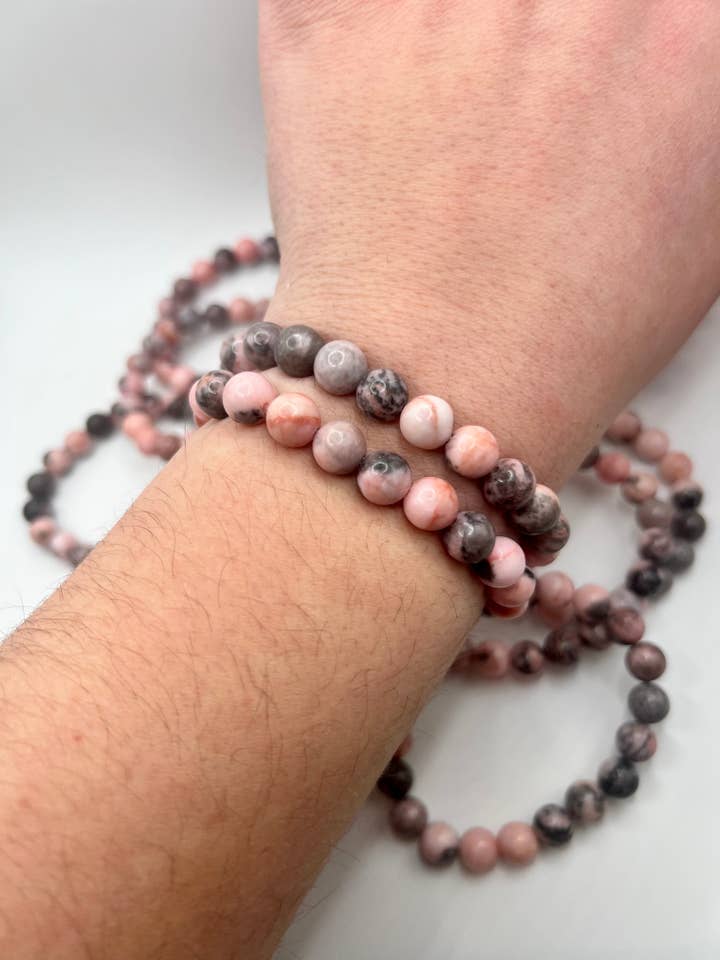 Pulsera de cristal de jaspe de cebra rosa, cuenta de cristal de 8 mm para venta al por mayor de Oils and Auras