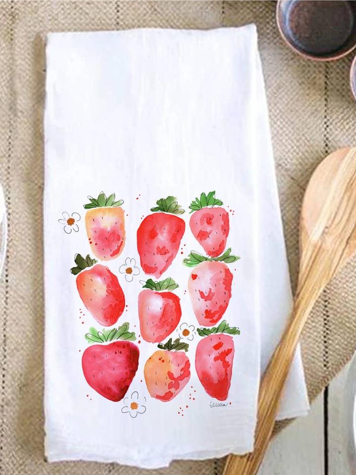 Erdbeer-Aquarell-Geschirrtuch | Sommer | Mittlerer Westen für den Großhandel von Rivals Inc. Wholesale