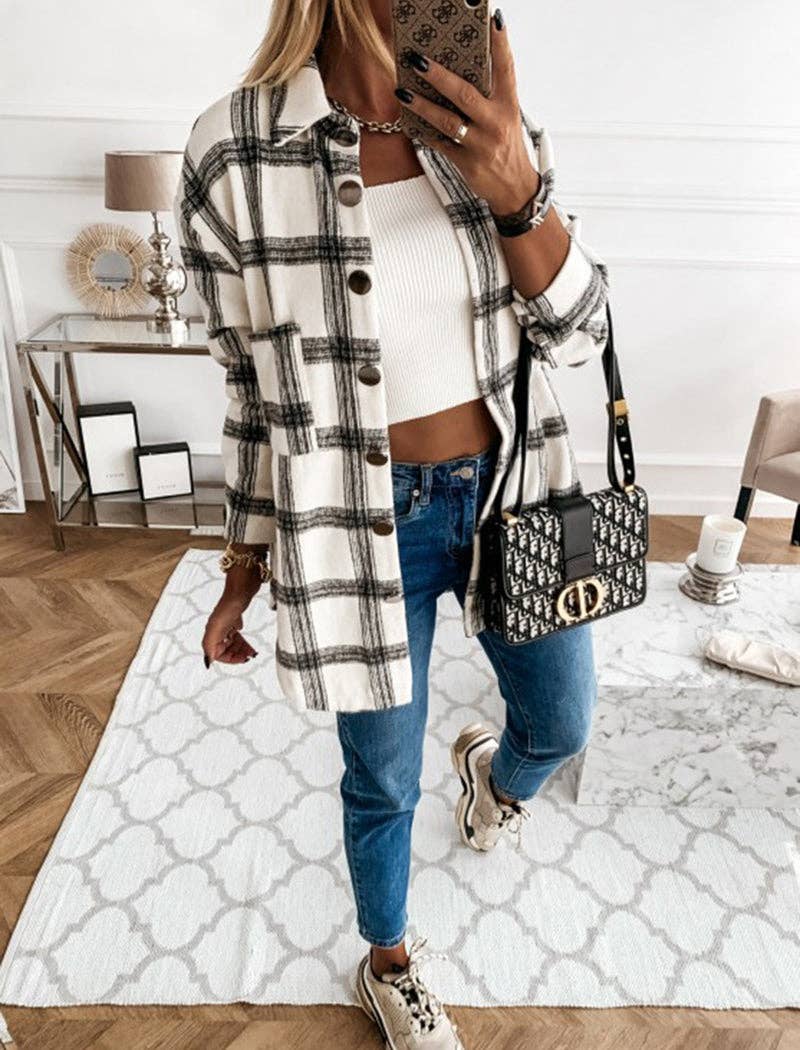 safistyle - Wholesale Button Down Shirt - Women's - Plaid Oversized Mid-Length Shirt4