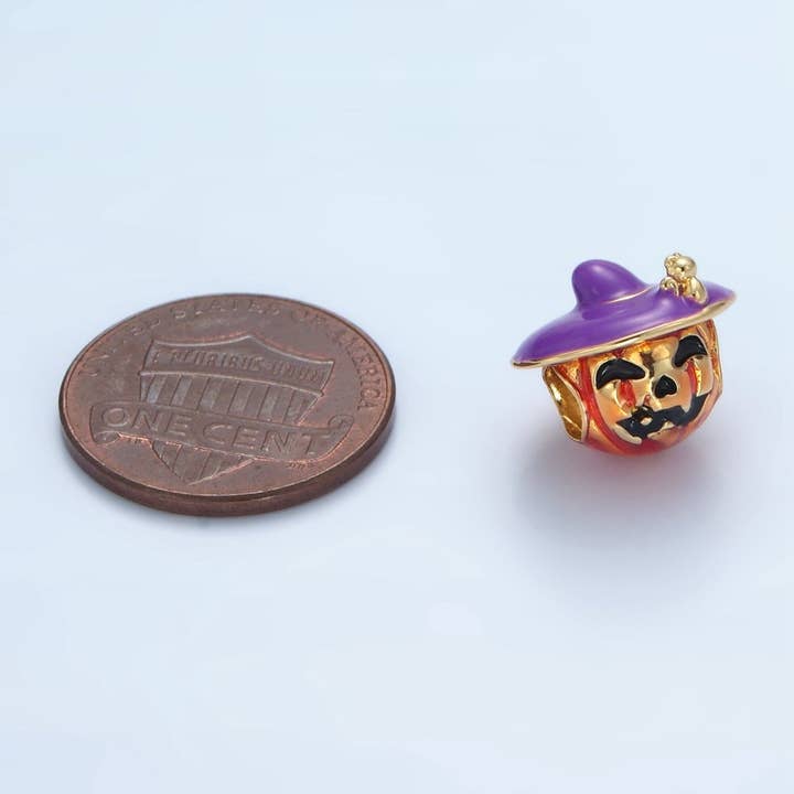 Aim Eternal - Wholesale Individual Charm/Pendant - 14K Gold Filled 12mm Witch Pumpkin Lantern Enamel Bead | B6271