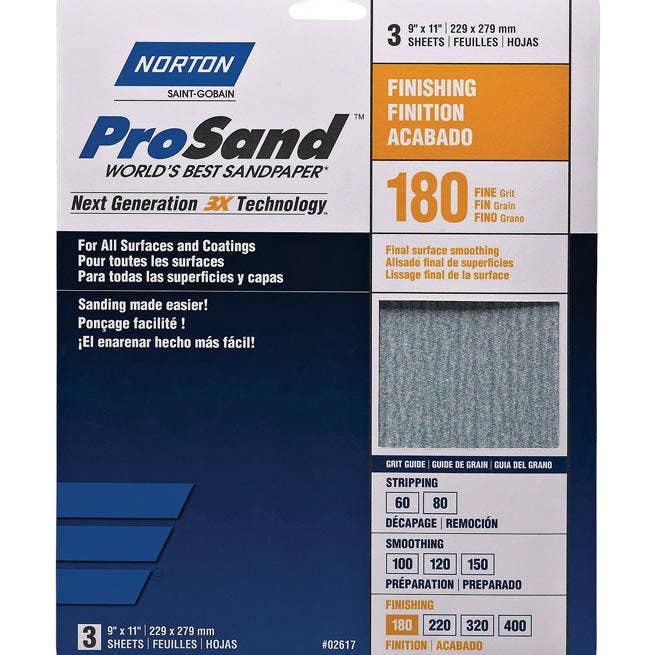 Everyday Supply Co - Wholesale Paper Towels - Norton ProSand 180 Grit Sandpaper, 11"x9", 3-Pack0