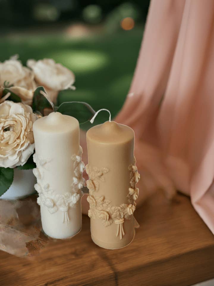 Floral Pillar Scented Candle - Eco-Friendly Soy Wax Aroma for wholesale by Crazy About Candles