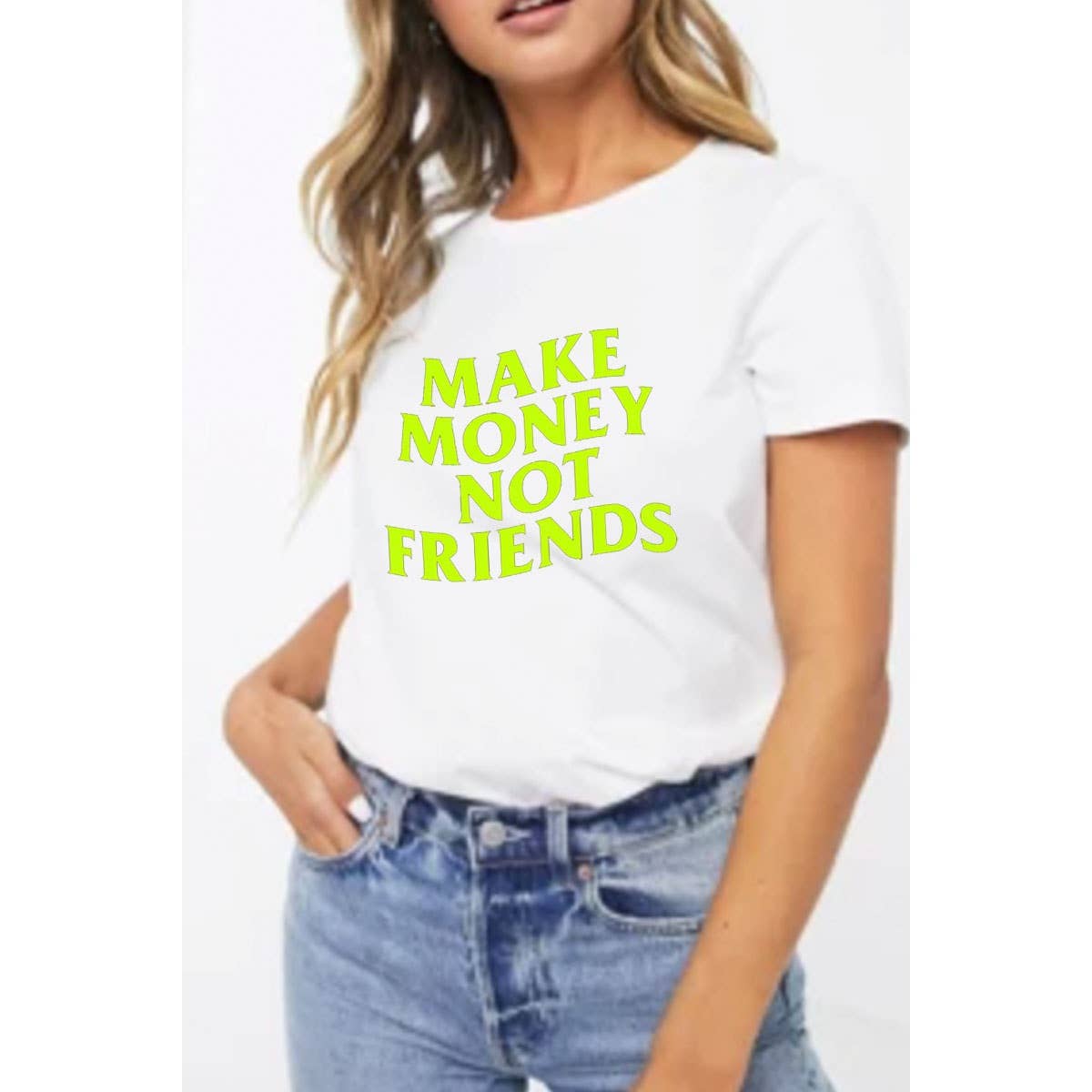 Nobrand – wholesale T-shirts med screentryck – Dam – TJÄNA PENGAR INTE VÄNNER GRAFISK T-SHIRT FÖR KVINNOR2