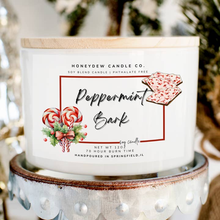 3 Wick Candle 12 oz Peppermint Bark for wholesale by Honeydew Candle Co.