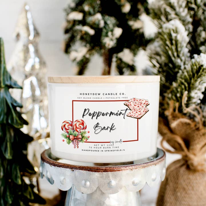 3 Wick Candle 12 oz Peppermint Bark for wholesale by Honeydew Candle Co.