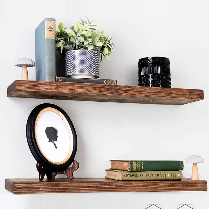 Willow and Grace Designs Inc - Wholesale Wall Mounted Shelf - Connie (Light Walnut) - Floating Shelves, Rustic Wood Shelves Wall Mounted - Set of 2 Wall Shelves for Bedroom, Bathroom, Family Room, Kitchen, Office – Smart Mounting Brackets - 24 x 6 x 1.5 in / 36 x 6 x 1.5 inches