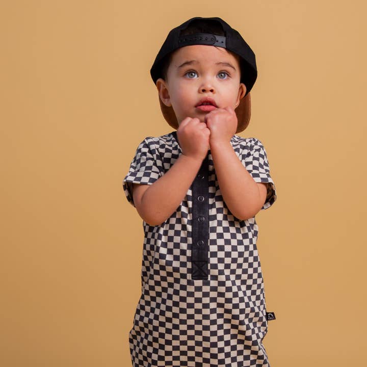 Rag Romper - Washed B&W Check for wholesale by RAGS