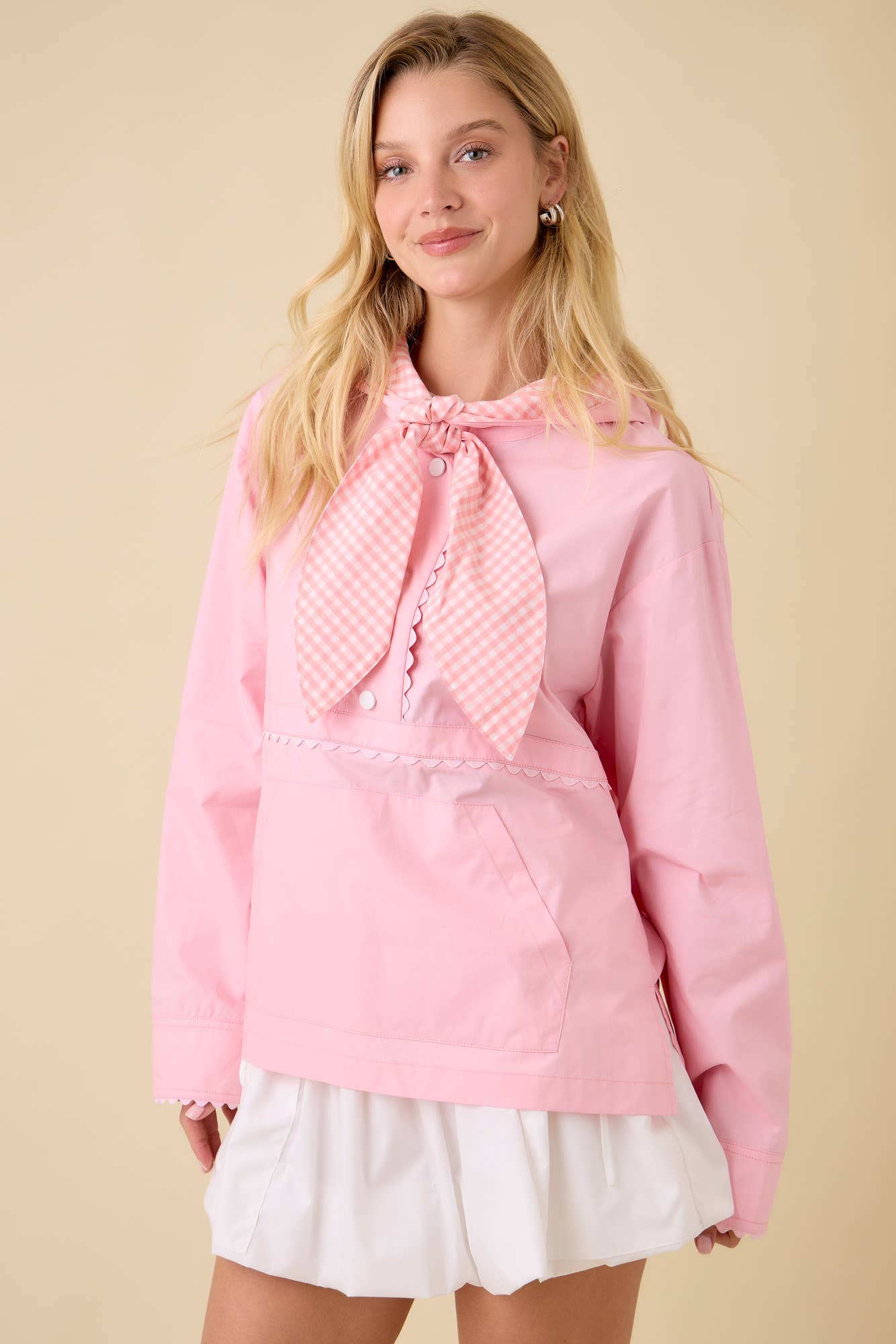 Main Strip - Wholesale Windbreaker - Women's - Windbreaker Jacket With Hoodie And Neck Tie Detail17