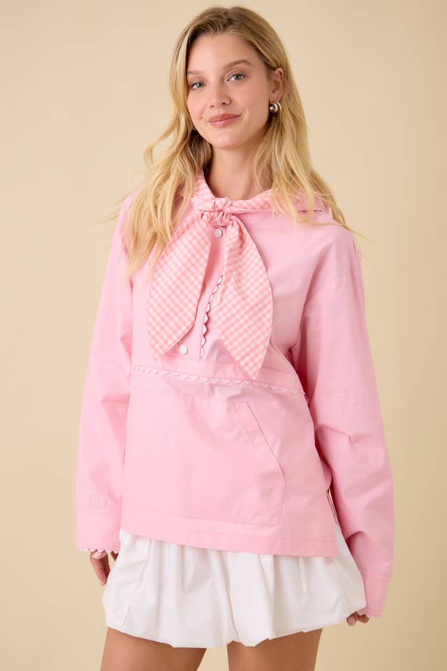 Main Strip - Wholesale Windbreaker - Women's - Windbreaker Jacket With Hoodie And Neck Tie Detail17