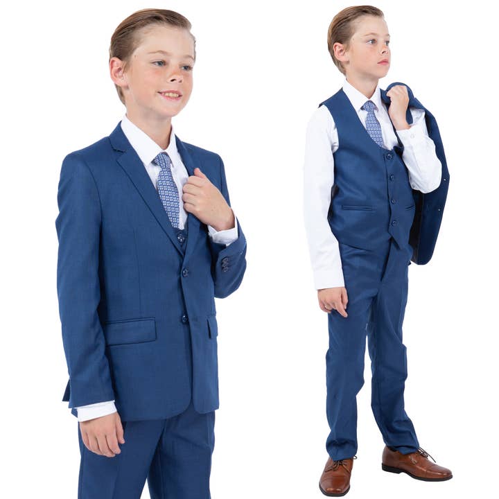Perry Ellis Sharkskin 5pc Boys Suit, Blue for wholesale by Suits America