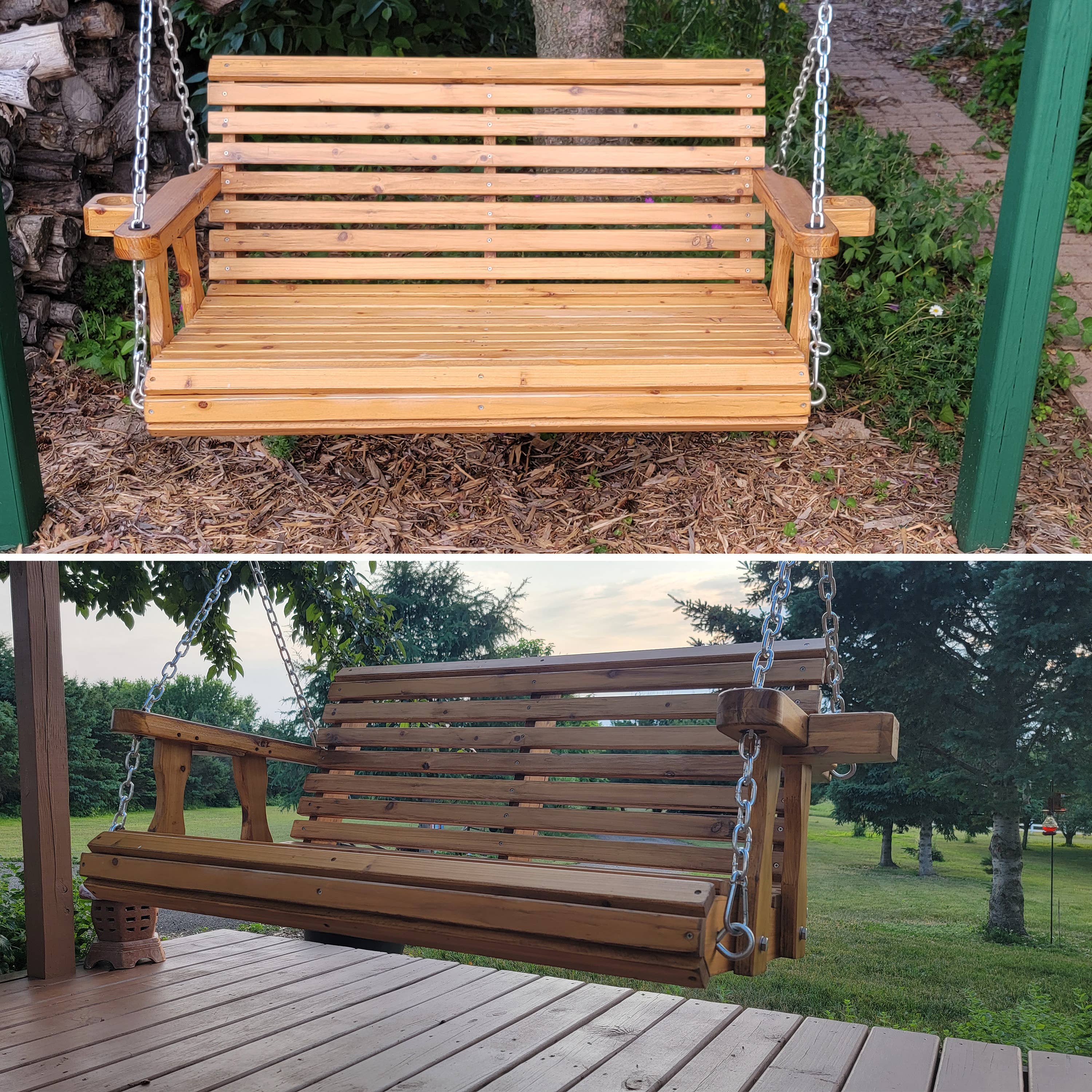 Sunnydaze Decor - Wholesale Porch Swing - 2-Person Wooden Porch Swing with Armrests/Chains3