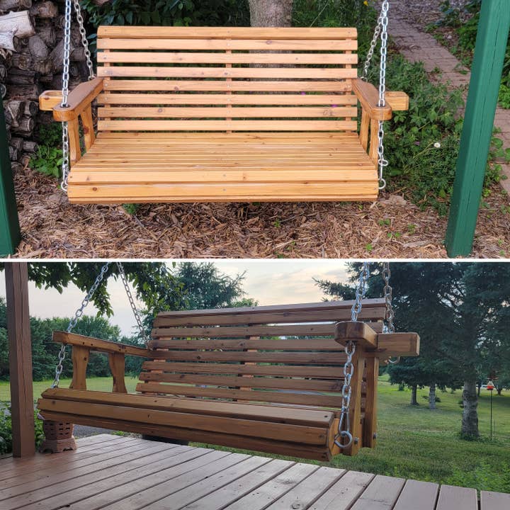 Sunnydaze Decor - Wholesale Porch Swing - 2-Person Wooden Porch Swing with Armrests/Chains3