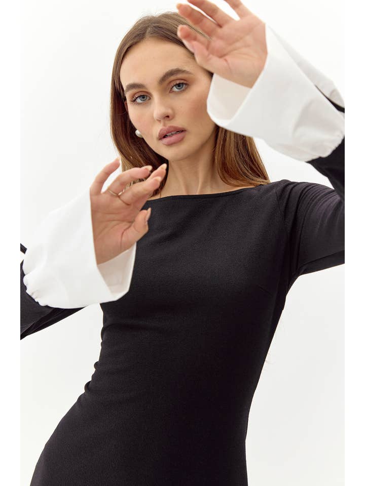 Black Vicki Contrast Cuff Mini Dress for wholesale on Faire