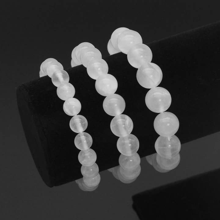 Genuine Gypsum Round Smooth Stretchy Bracelet, Sku#EF404 for wholesale by BestBeads&Beyond