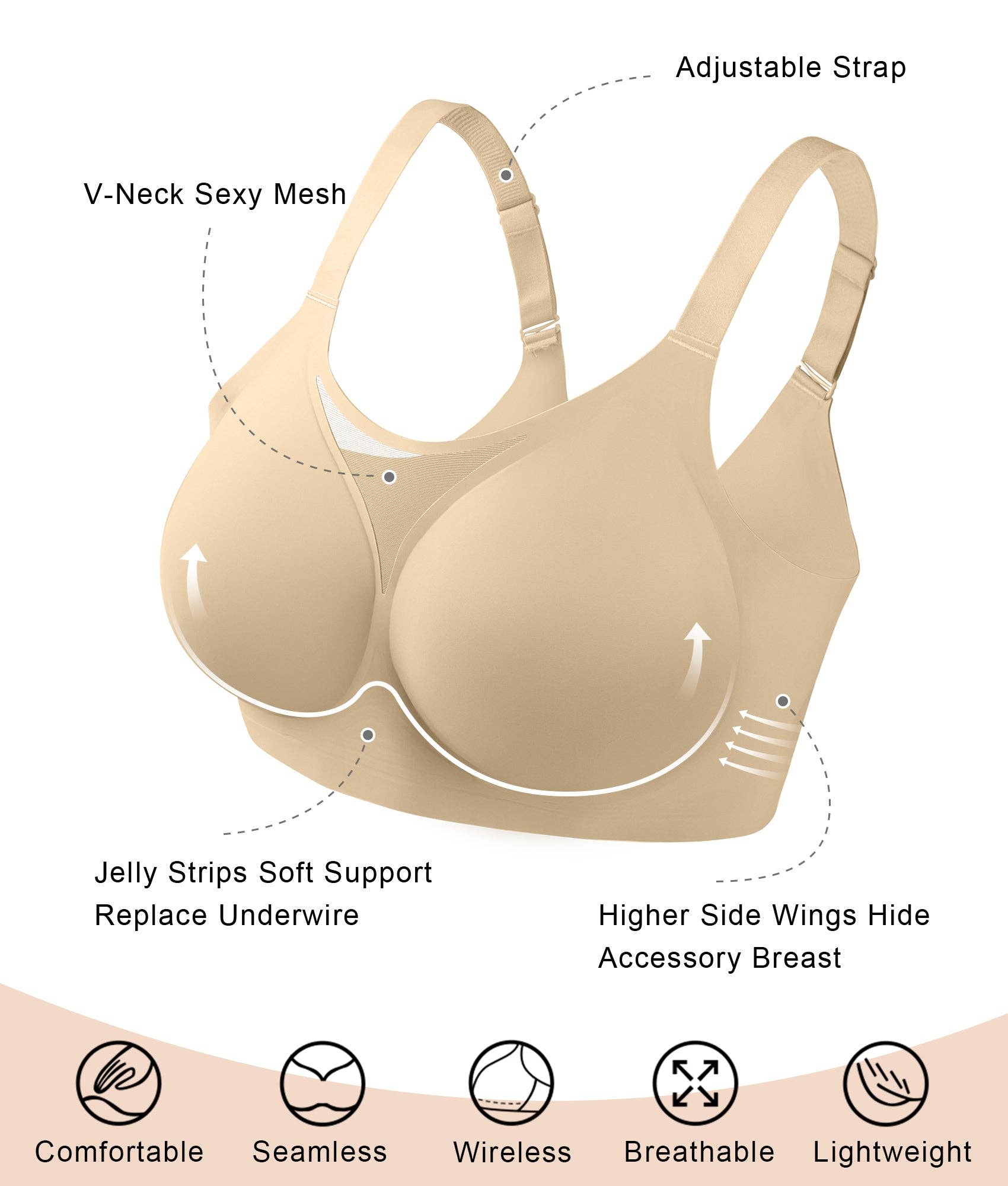 SHAPERX - Vente Soutien-gorge – femme - Soutien-gorge sans fil à mailles en V SHAPERX8