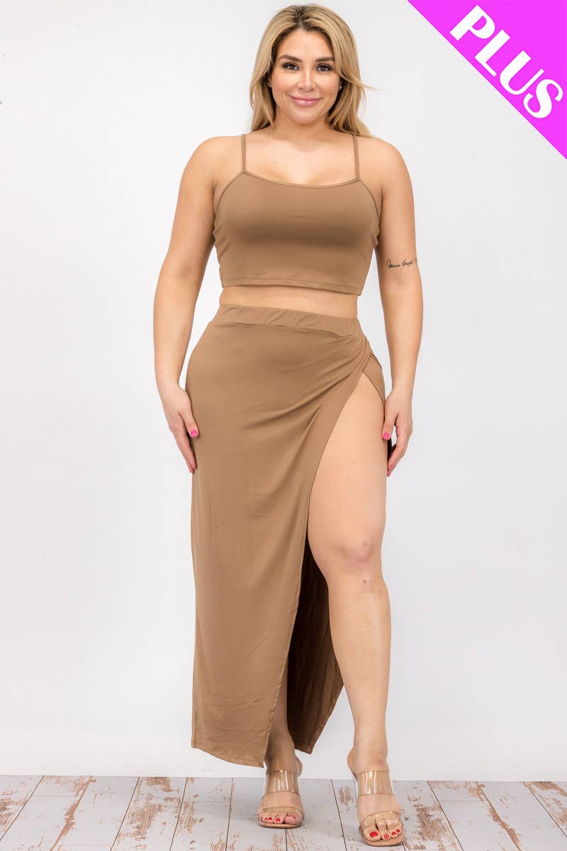 CAPELLA APPAREL - Wholesale Top & Skirt Set - Women's - Plus Size Crop Cami & Split Thigh Maxi Skirt Set1