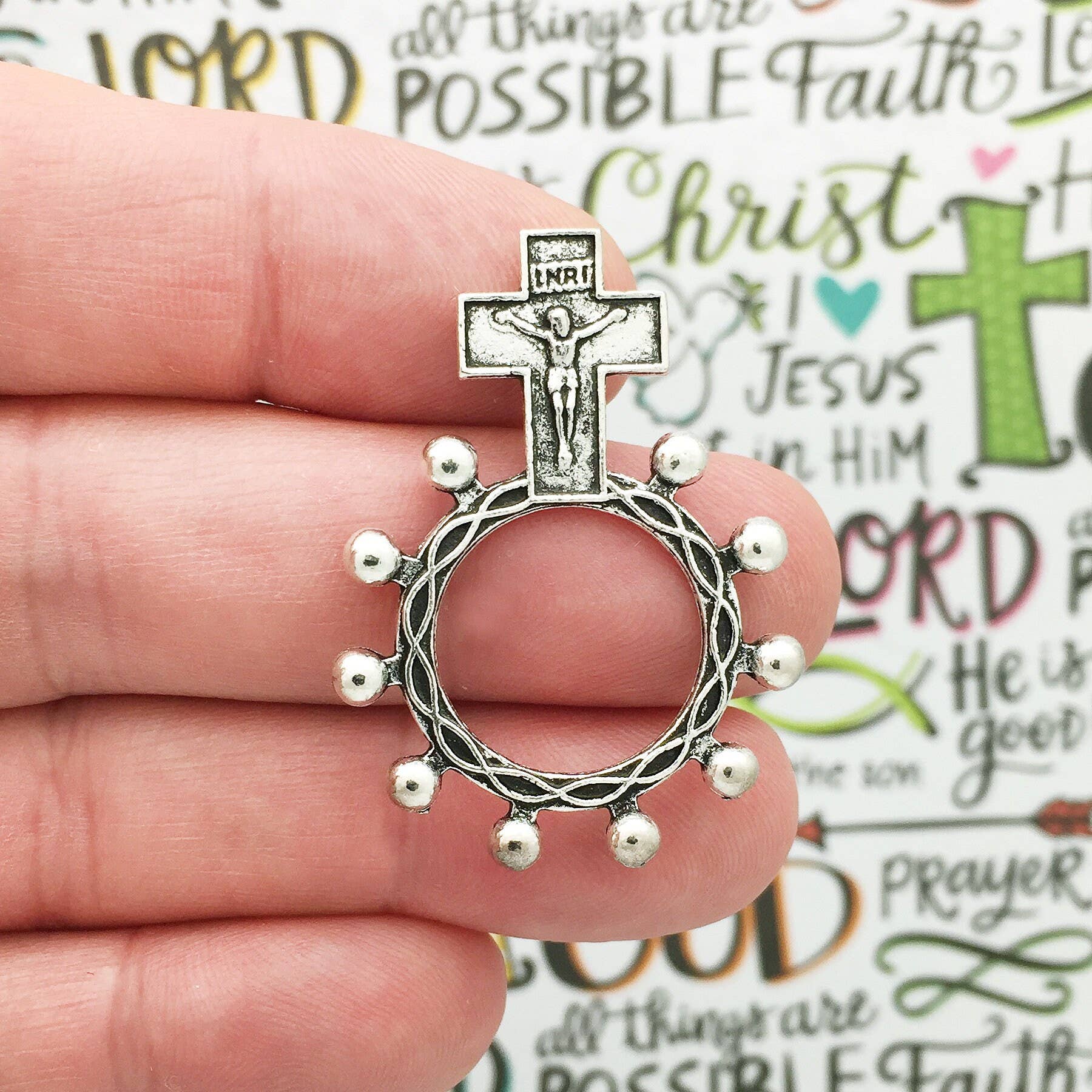Treasure Island - Wholesale Individual Charm/Pendant - 2 Silver Rosary Ring by TIJC SP11242