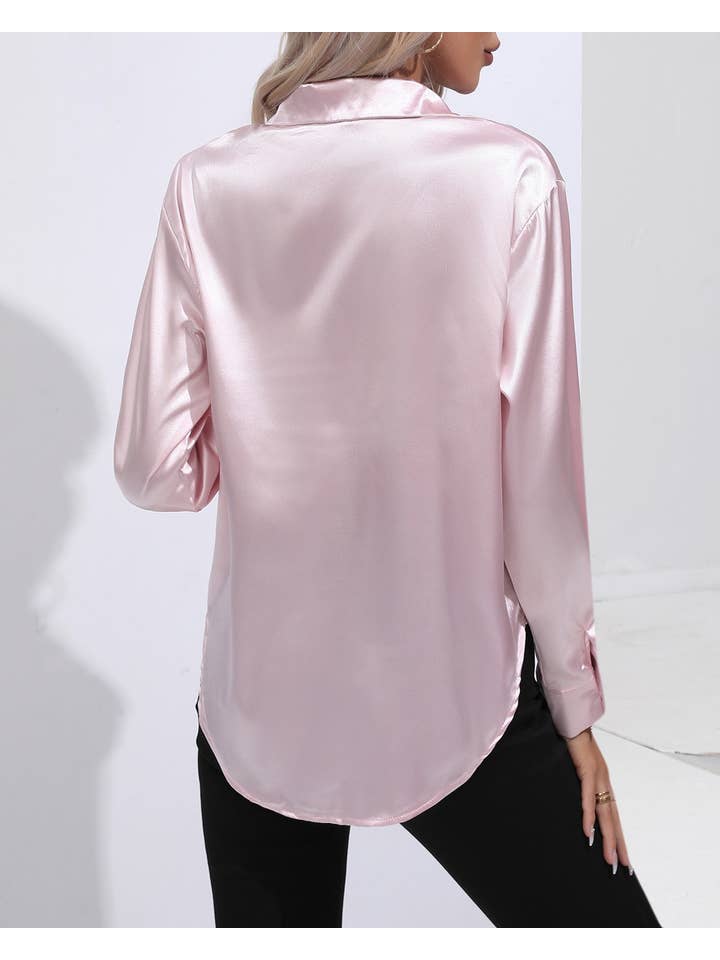 HIDDENBRAND - Wholesale Button Down Shirt - Women's - Satin Faux Silk Long-Sleeved Shirt21