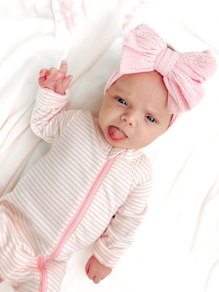 SIIX Collection - Wholesale Jumpsuit - Baby - Pink Stripe / Organic Ribbed 2-Way Zip Romper