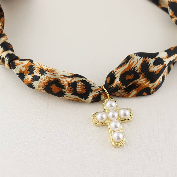 Leopard Scarf Necklace Bandana Necklace Cross Scarf Necklace for wholesale by Designs by KaraMarie