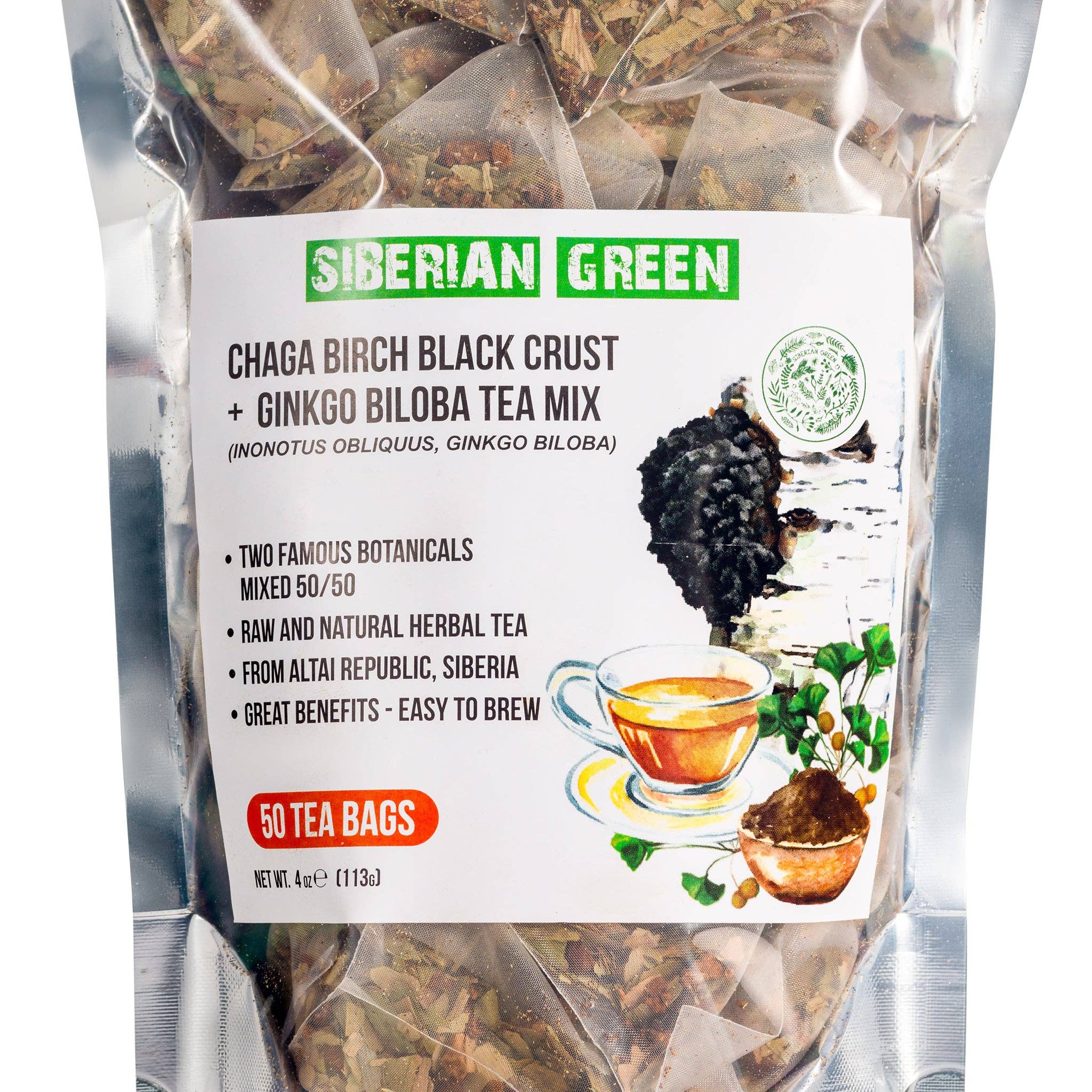 SiberianGreen - Wholesale Tea Bags - Siberian Green Ginkgo Biloba Tea with Chaga – 50 Tea Bags1