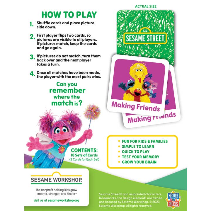 Masterpieces Puzzles - Wholesale Brain Game - Kids - Sesame Street - Elmo & Friends Matching Game