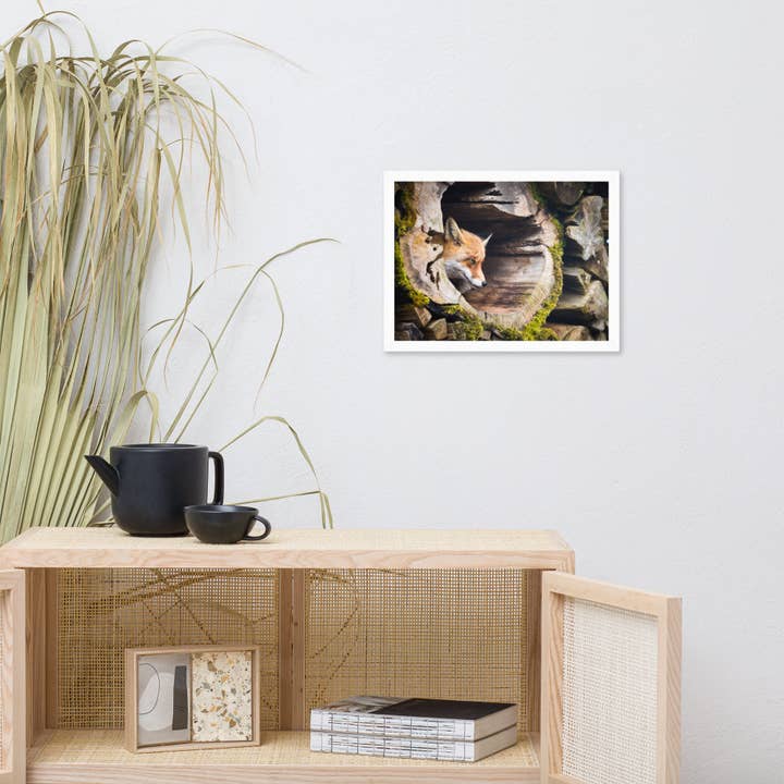 Pipa Wall Art & Home Decor - Wholesale Art Print - Young Red Fox Face In Mossy Stump Wildlife Nature Framed Art15