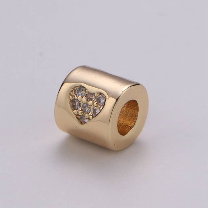 Tiny Beads 6mm Bead CZ Gold Beads Heart Beads cylinder Cubic Beads for Bracelet Necklace Supply Large Hole Beads 3mm hole for wholesale by Aim Eternal