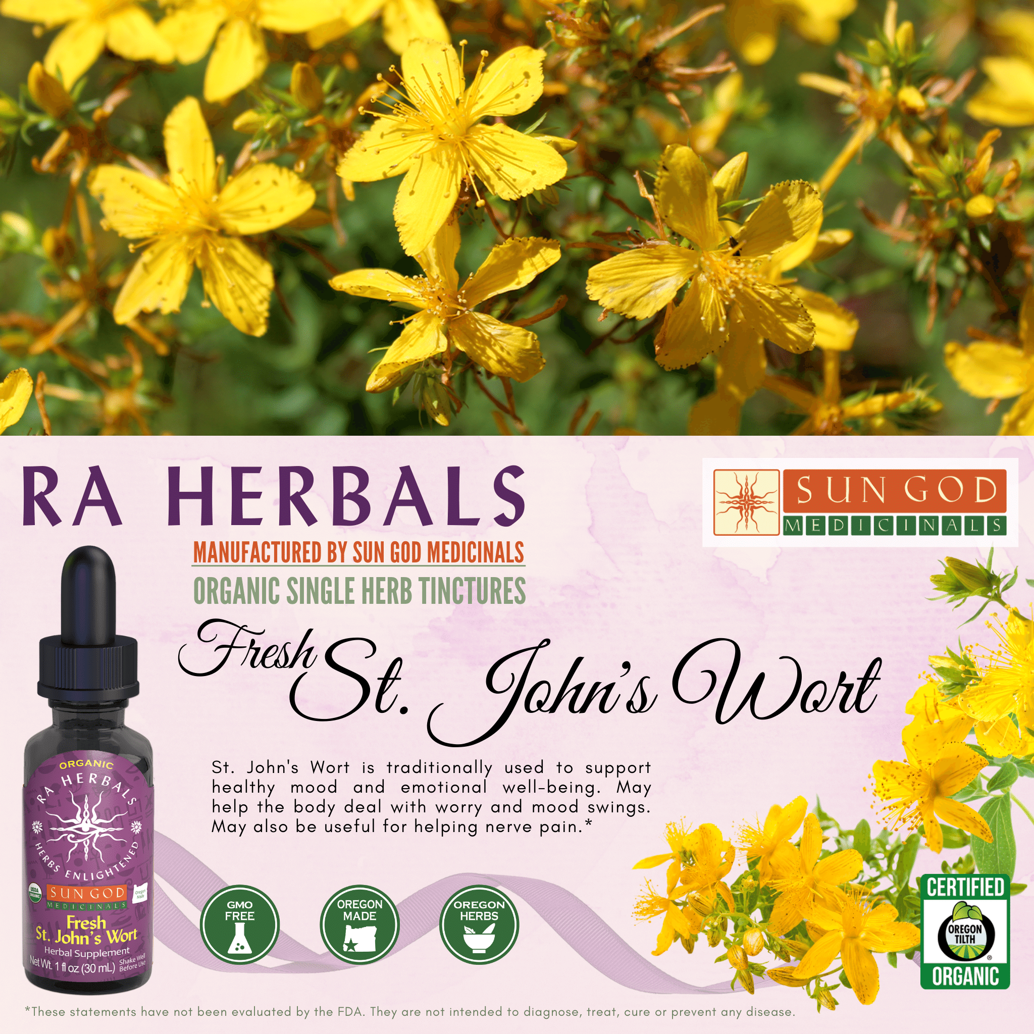 Sun God Medicinals - Wholesale Tincture - Organic Fresh St John's Wort Tincture - 16 oz2