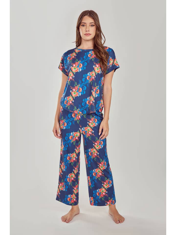Blue Elsia Printed Self Tie Robe with Inner Ties for wholesale on Faire