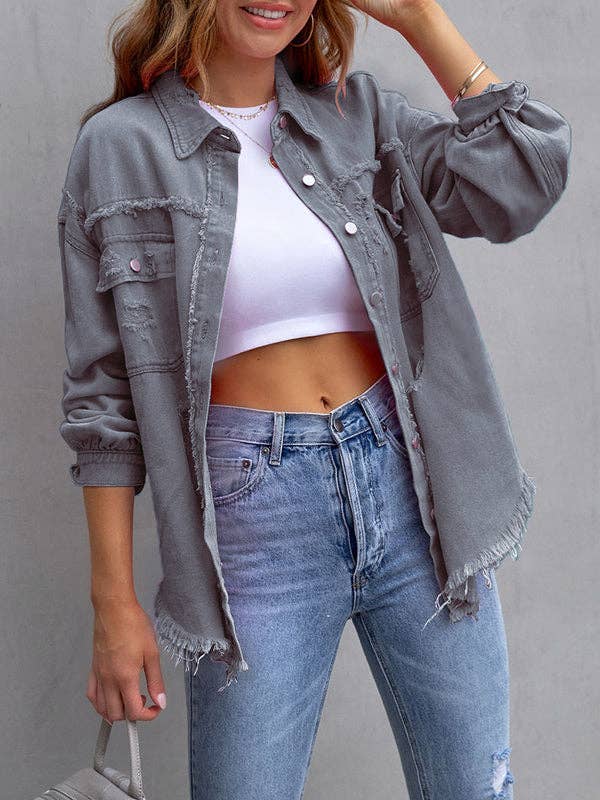 Plush Looks - Wholesale Shirt Jacket/Shacket - Women's - Long Sleeves Loose Fringed Pockets Lapel Outerwear6