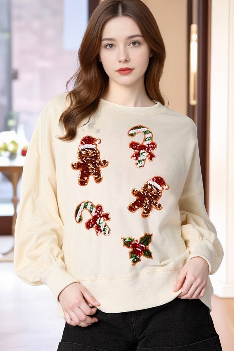 NINEXIS - Wholesale Blouse - Women's - CWTBLL01238_SEQUIN GINGERBREAD MAN CHRISTMAS SWEATSHIRT0