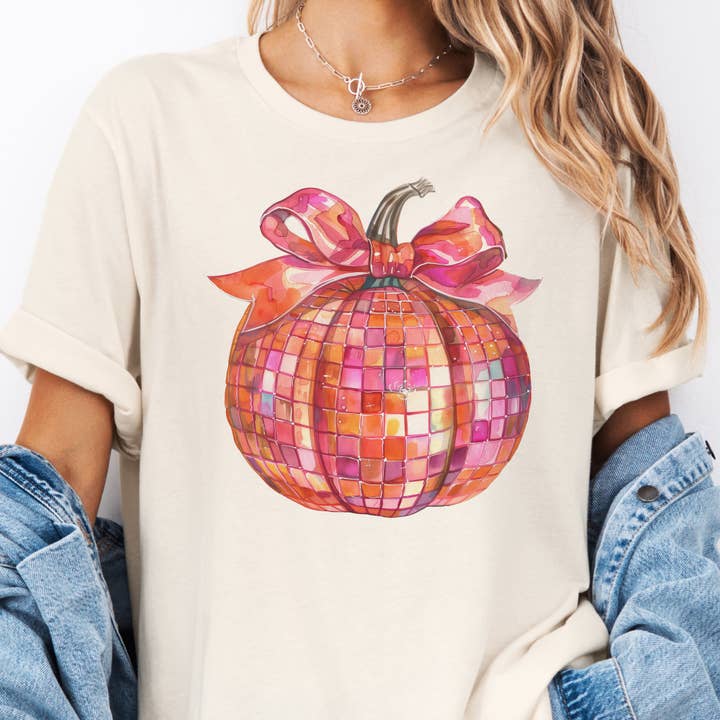 Coquette Disco Pumpkin Fall Girly Pumpkin Graphic Tee for wholesale by Par.tees by Party On!