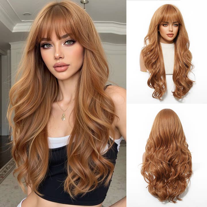 26inch Long Wavy Wig with Full Bangs and Layered Volume for wholesale by AK Brand