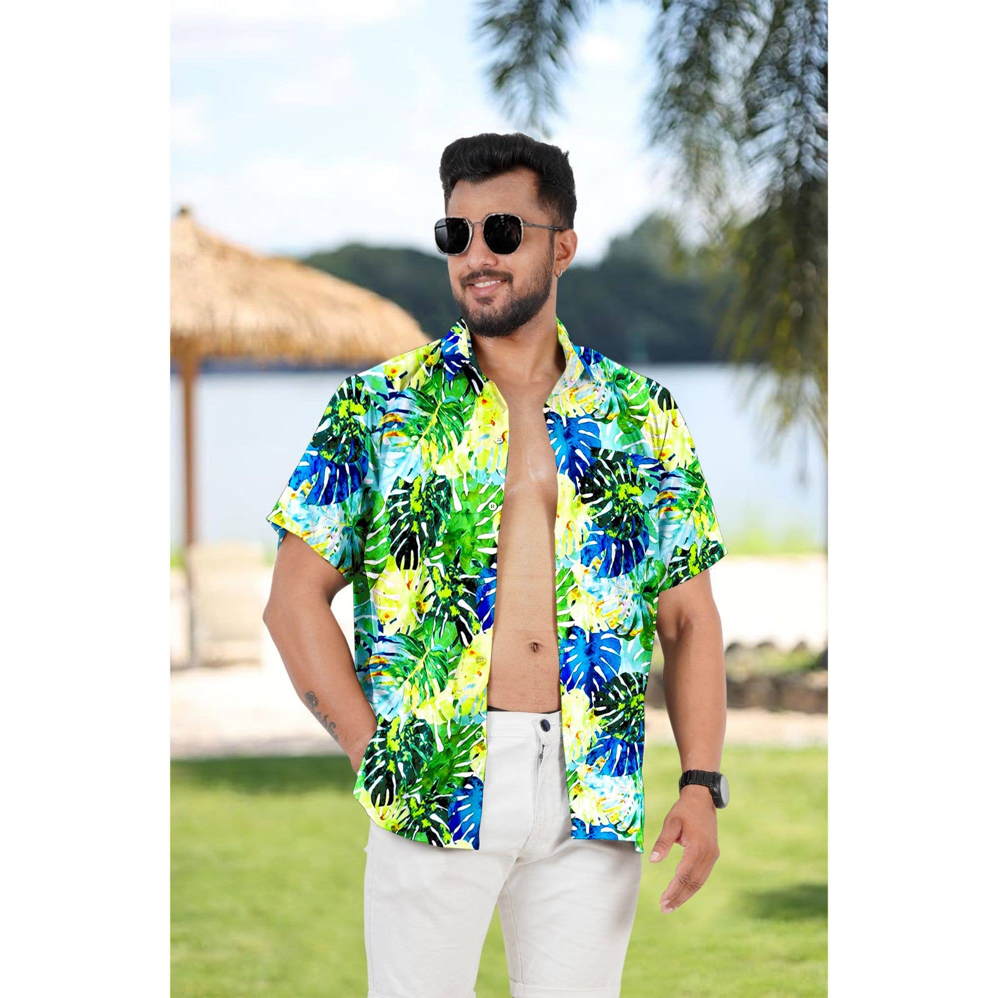 Multi Colored Monstera Leaves Fall Printed Relax Hawaiian Shirt For Men for wholesale on Faire3