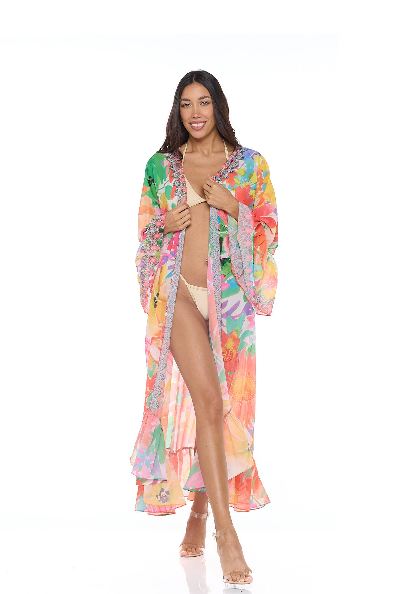 Ranee's - Wholesale Kimono - Women's - Red floral ruffle duster3